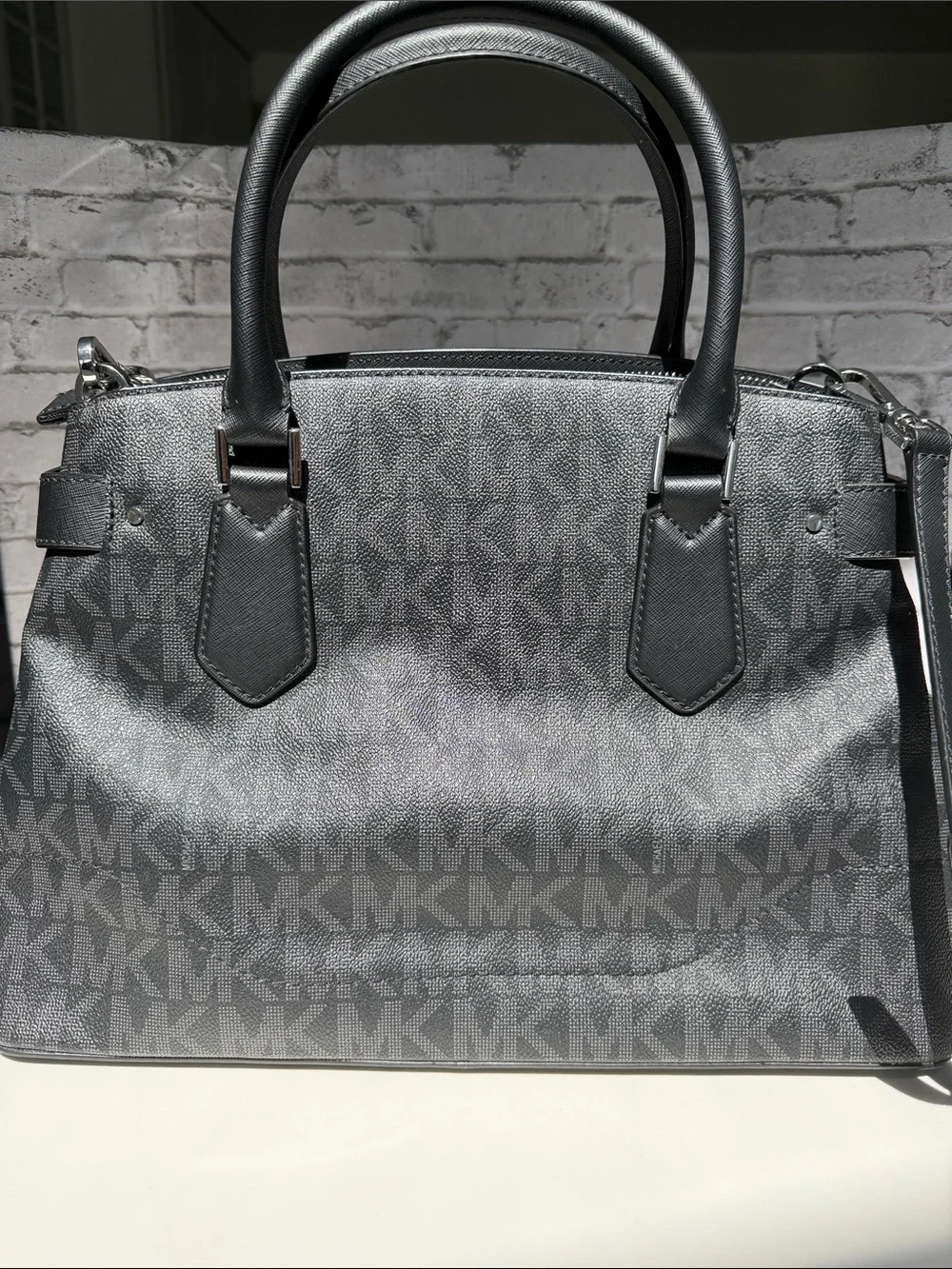 Michael Kors Gray MK Logo Satchel with Shoulder Strap